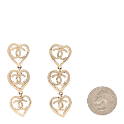 Chanel Metal CC Triple Heart Coco In Love Drop Earrings Gold 2 of 5