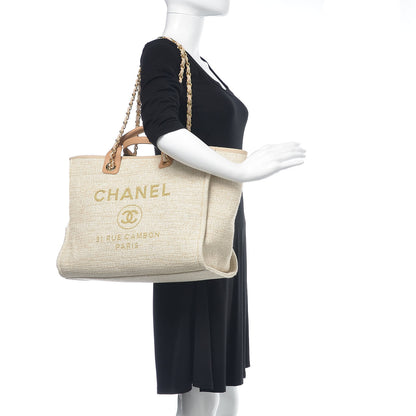 Chanel Canvas Large Deauville Tote Light Beige 3 of 11