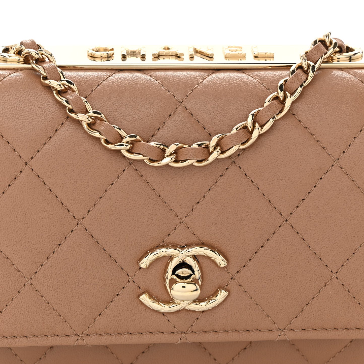 Lambskin Quilted Mini Trendy CC Wallet On Chain WOC Beige