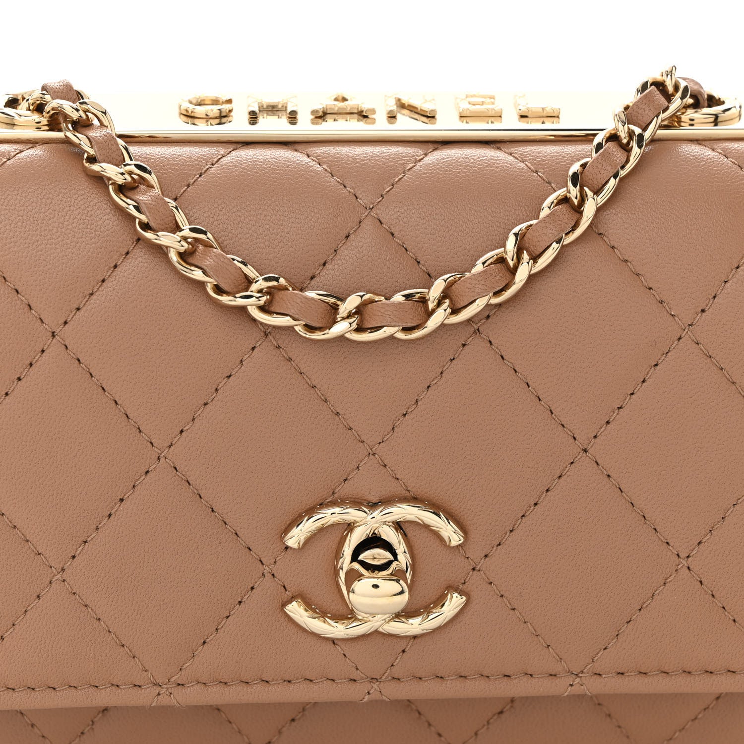Chanel Lambskin Quilted Mini Trendy CC Wallet On Chain WOC Beige 8 of 10