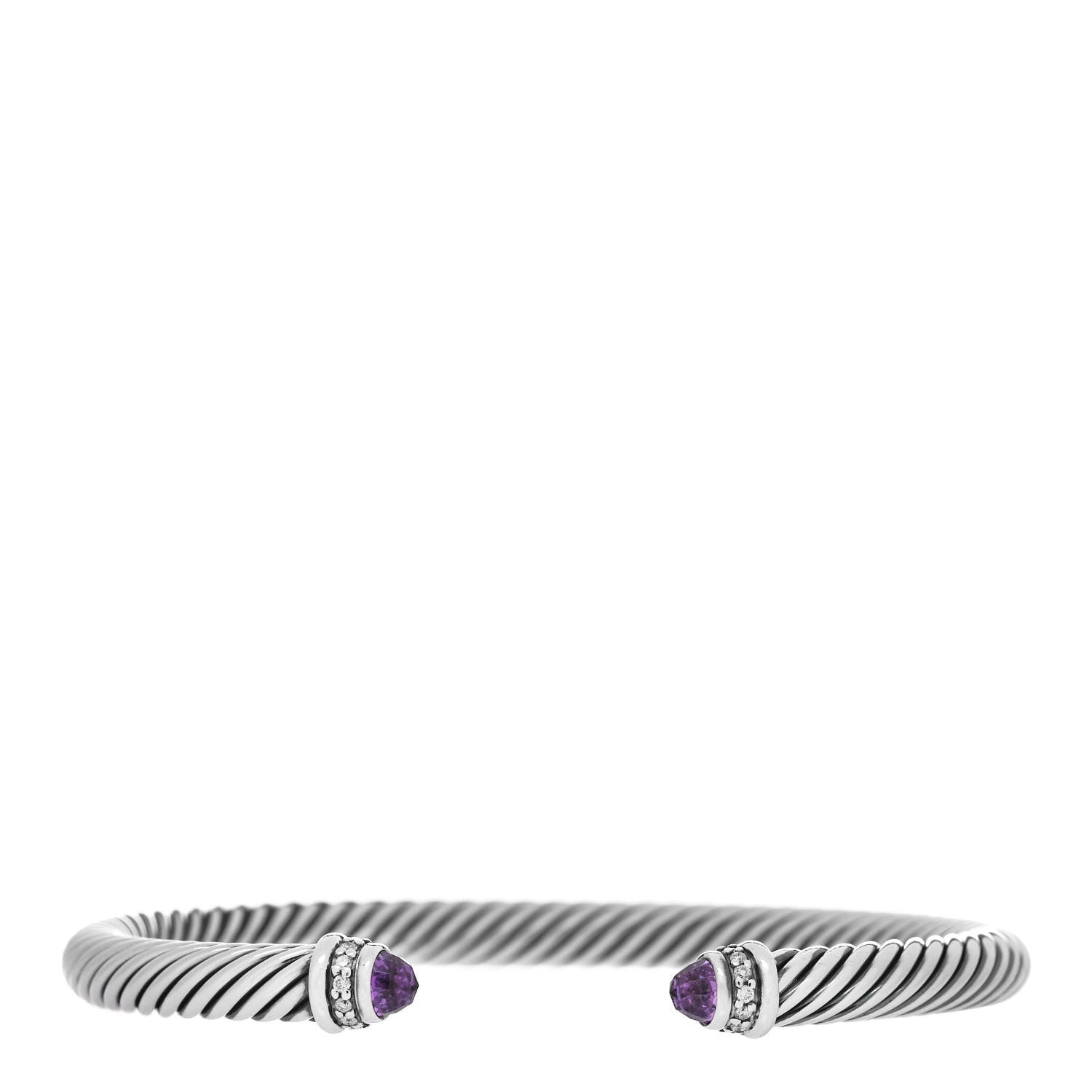 David Yurman Sterling Silver Diamond Amethyst 5mm Cable Classics Bracelet 1 of 3