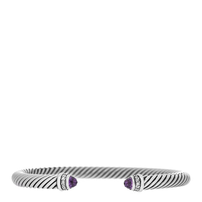 David Yurman Sterling Silver Diamond Amethyst 5mm Cable Classics Bracelet 1 of 3