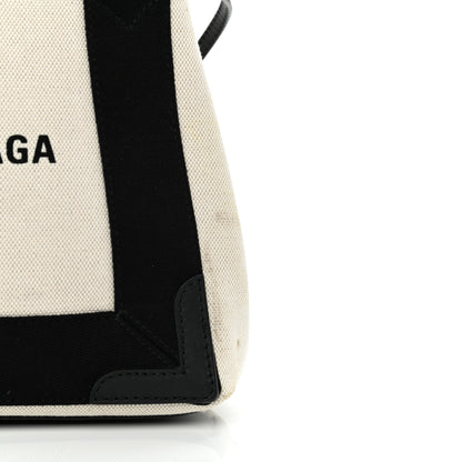 Balenciaga Cotton Canvas Calfskin Navy Cabas XS Natural Black 13 of 14
