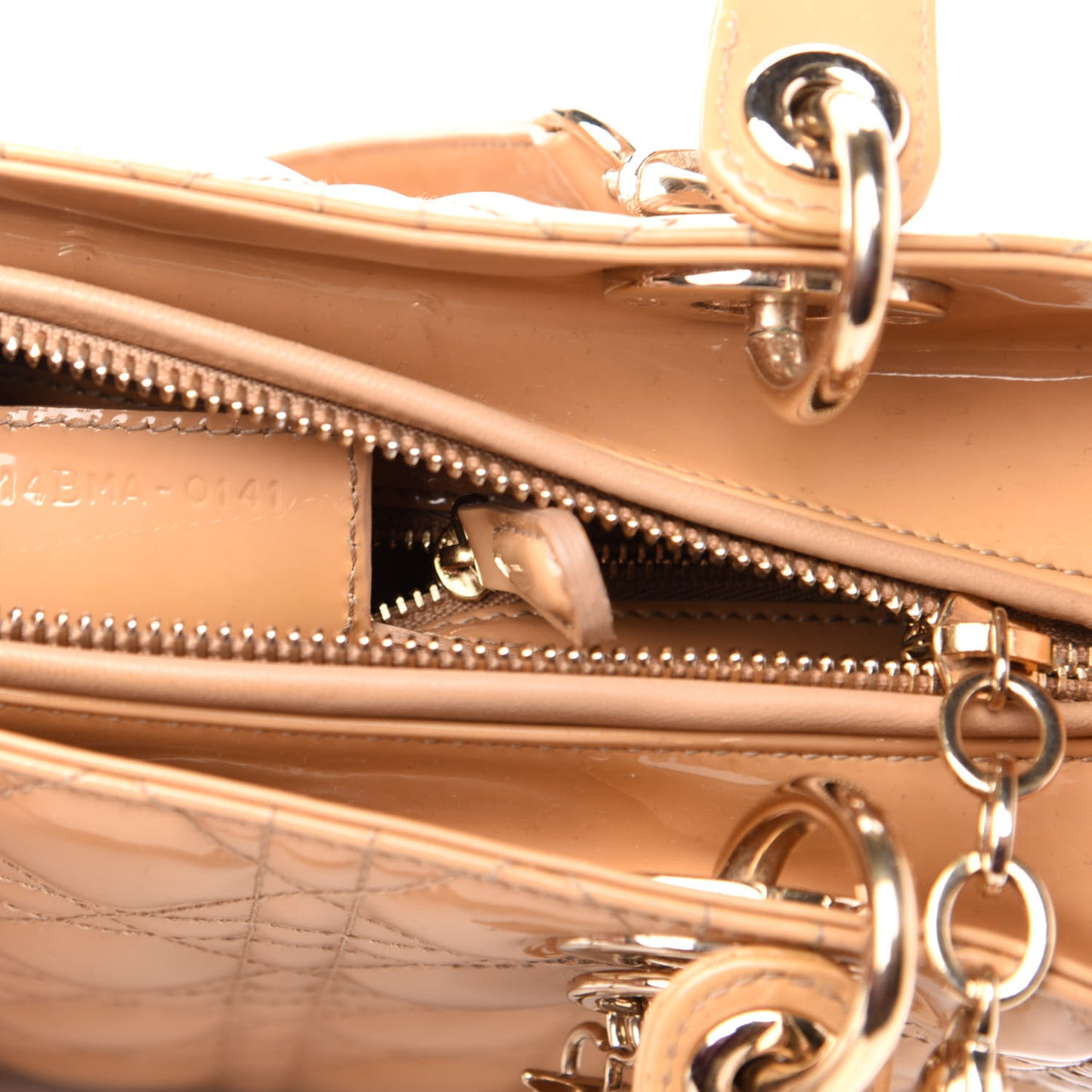 Patent Cannage Medium Lady Dior Beige