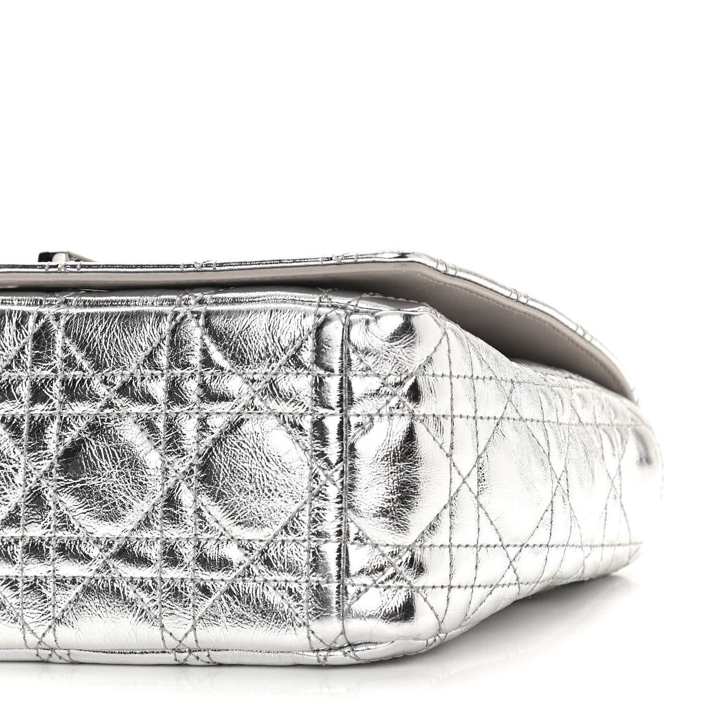 Metallic Calfskin Cannage Medium Caro Bag Argent