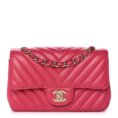 Chanel Lambskin Chevron Quilted Mini Rectangular Flap Dark Pink 1 of 15