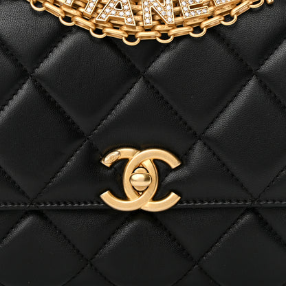 Chanel Lambskin Quilted Mini CC Crystal Logo Chain Flap Black 7 of 13