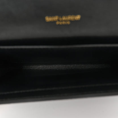 Saint Laurent Calfskin Crocodile Embossed Monogram Uptown Chain Wallet Black 6 of 12