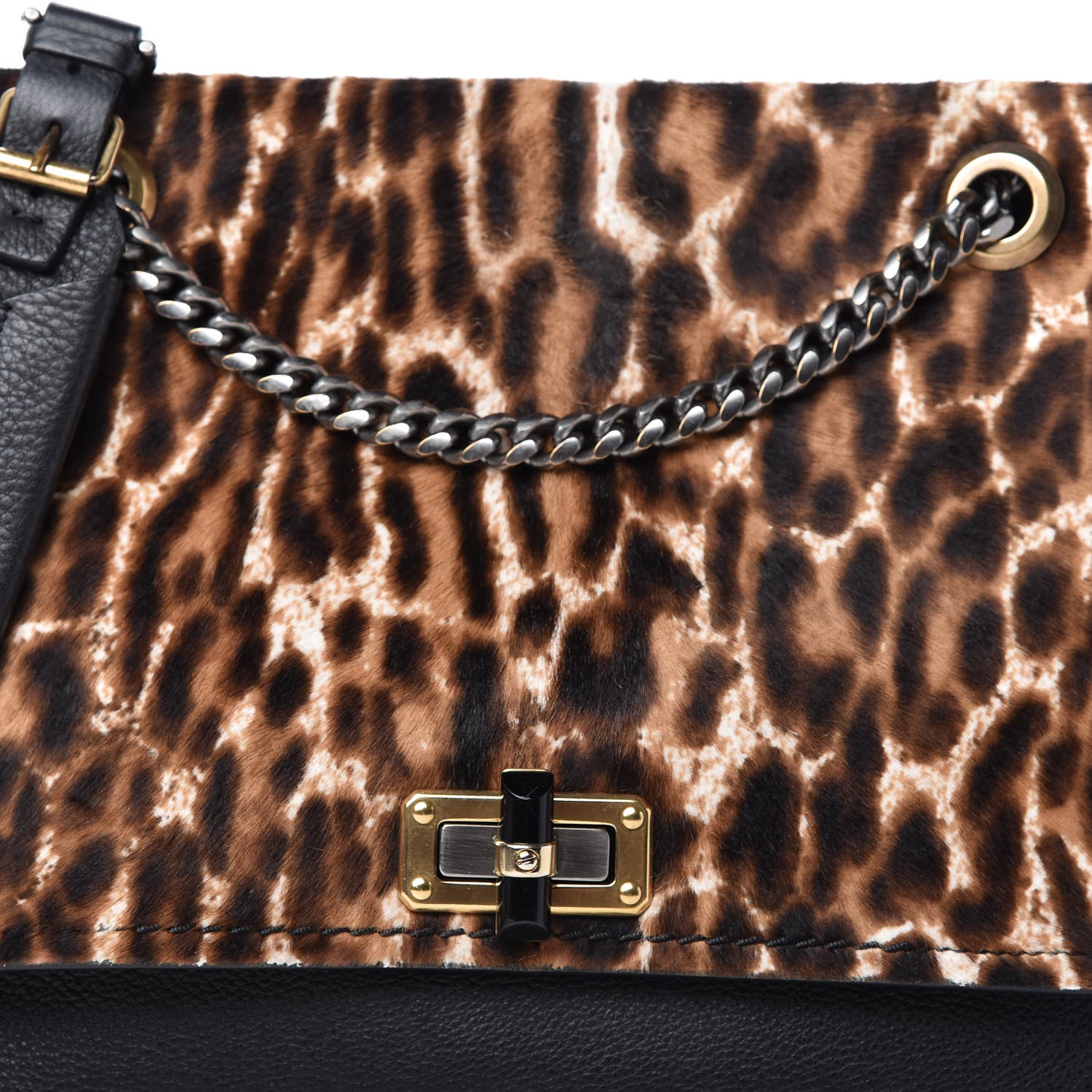 Lanvin Calf Hair Calfskin Leopard Print Medium Happy Shoulder Bag Black 10 of 10