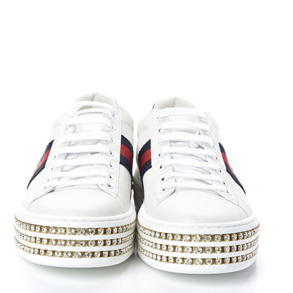 Gucci Calfskin Crystal Web Bee Embroidered Womens Ace Platform Sneakers 39 White 2 of 8
