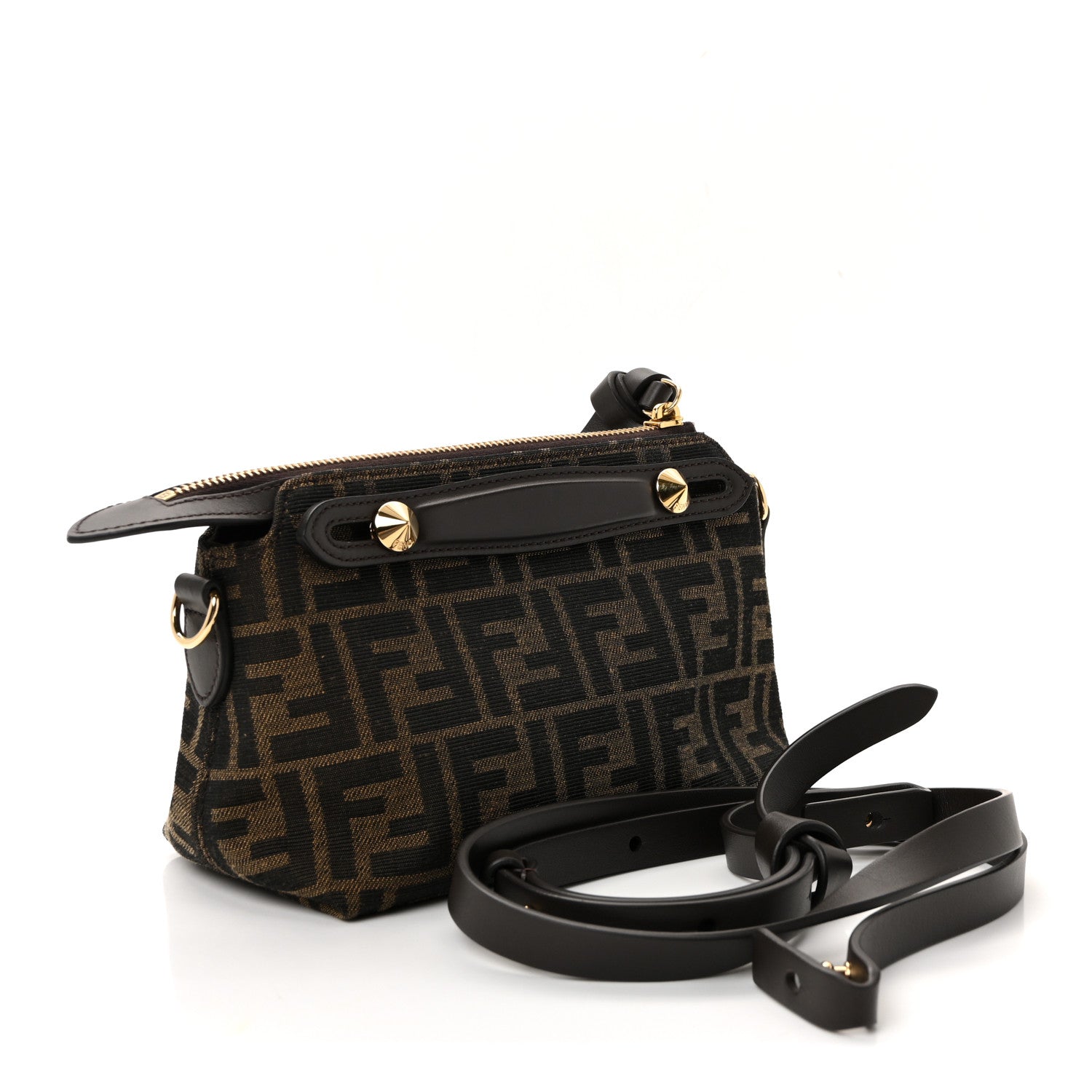 Fendi Vitello Grace Jacquard FF Mini By The Way Boston Bag Tobacco Moro Ebano 3 of 10