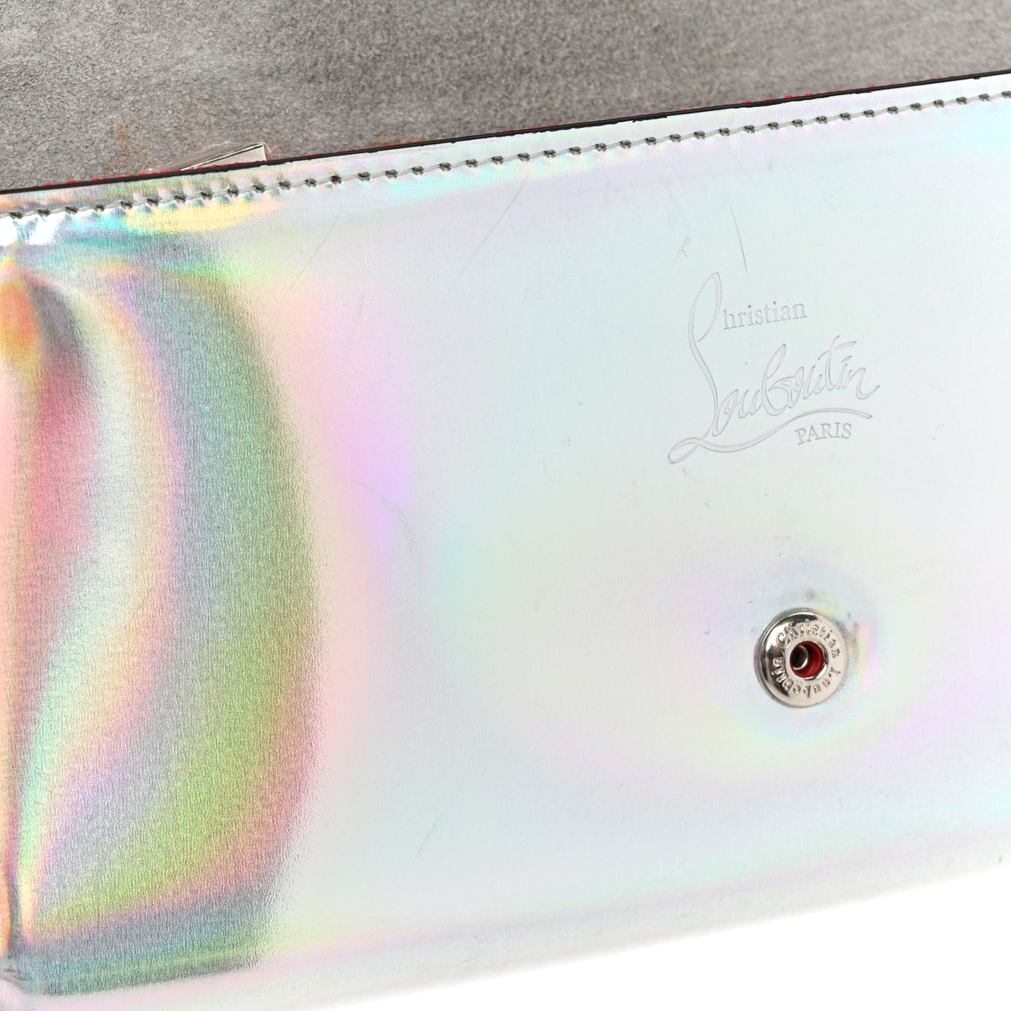 Metallic Patent Calfskin Spikes Boudoir Chain Wallet Silver