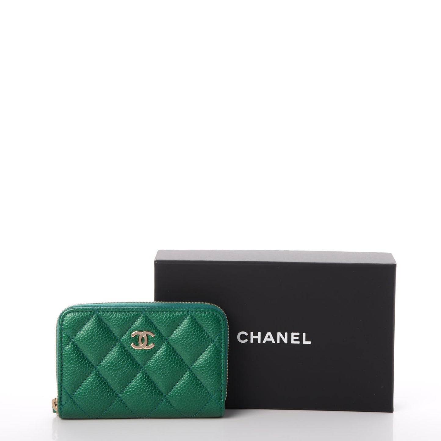 Metallic Caviar Quilted Zip Coin Purse Green