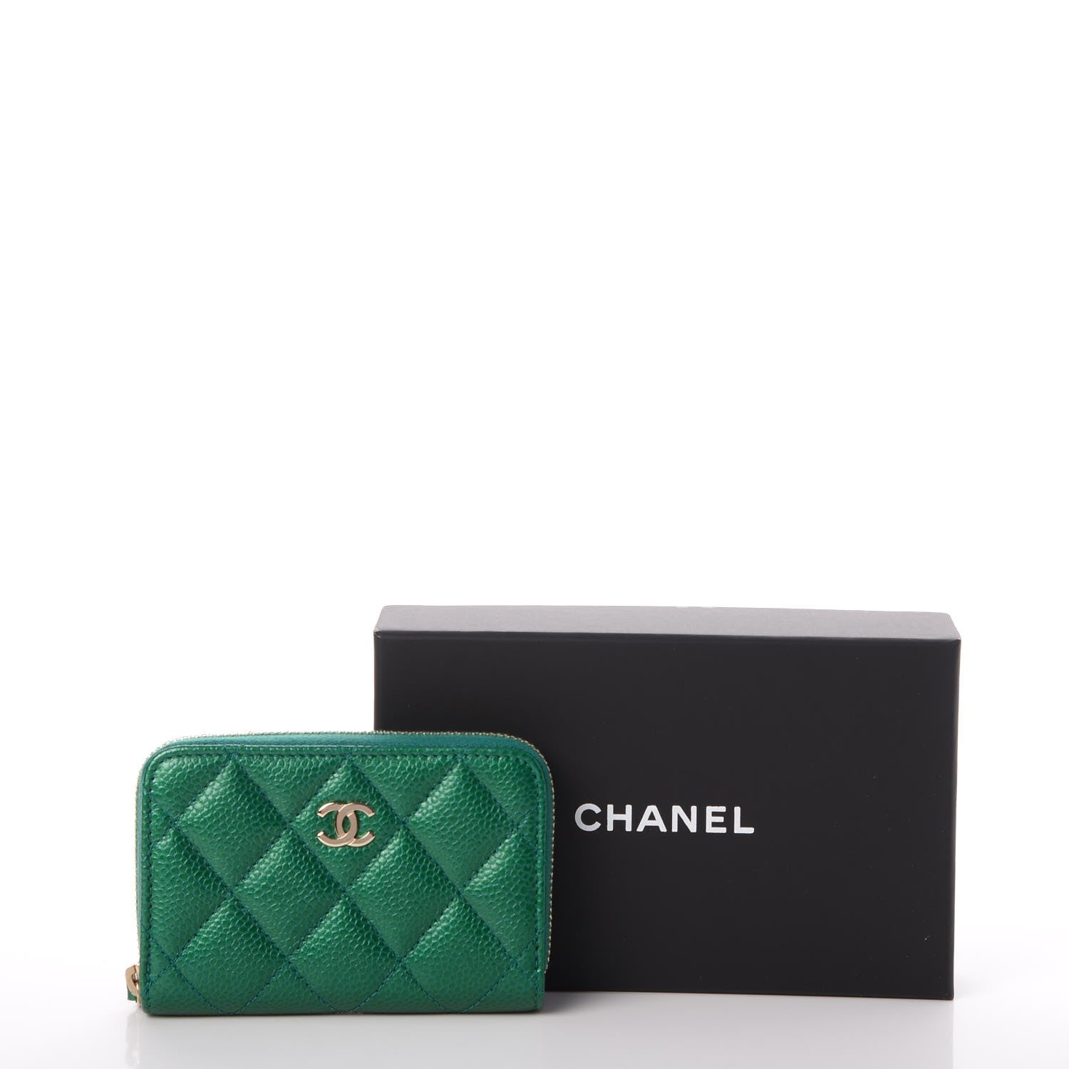 Chanel Metallic Caviar Quilted Zip Coin Purse Green 8 of 8