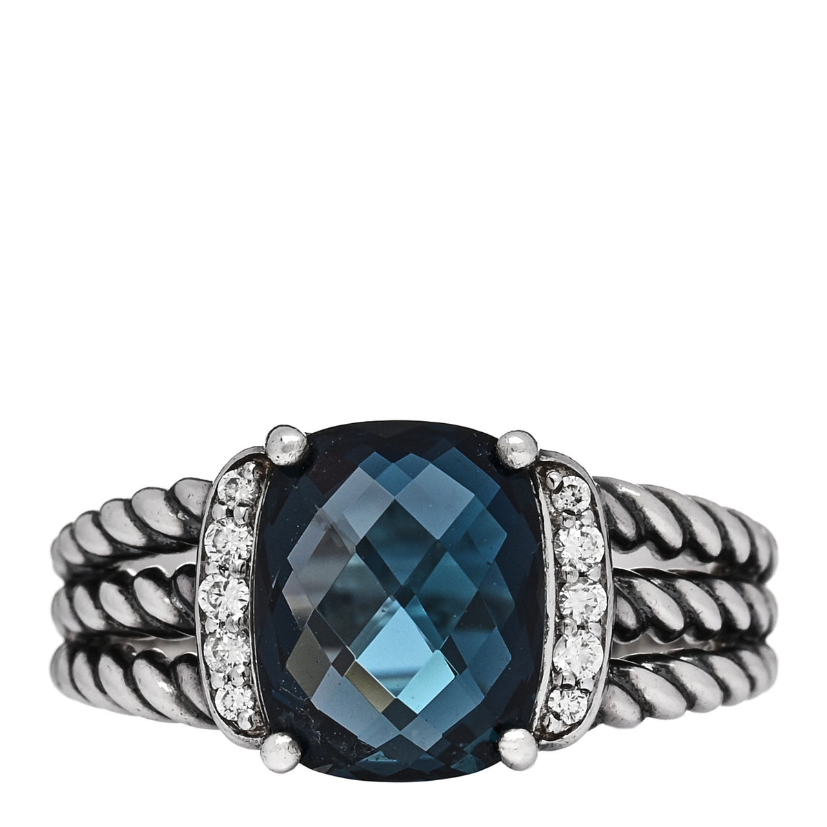 David Yurman Sterling Silver Diamond Hampton Blue Topaz 10mm Petite Wheaton Ring 54 7 1 of 4
