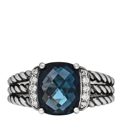 David Yurman Sterling Silver Diamond Hampton Blue Topaz 10mm Petite Wheaton Ring 54 7 1 of 4