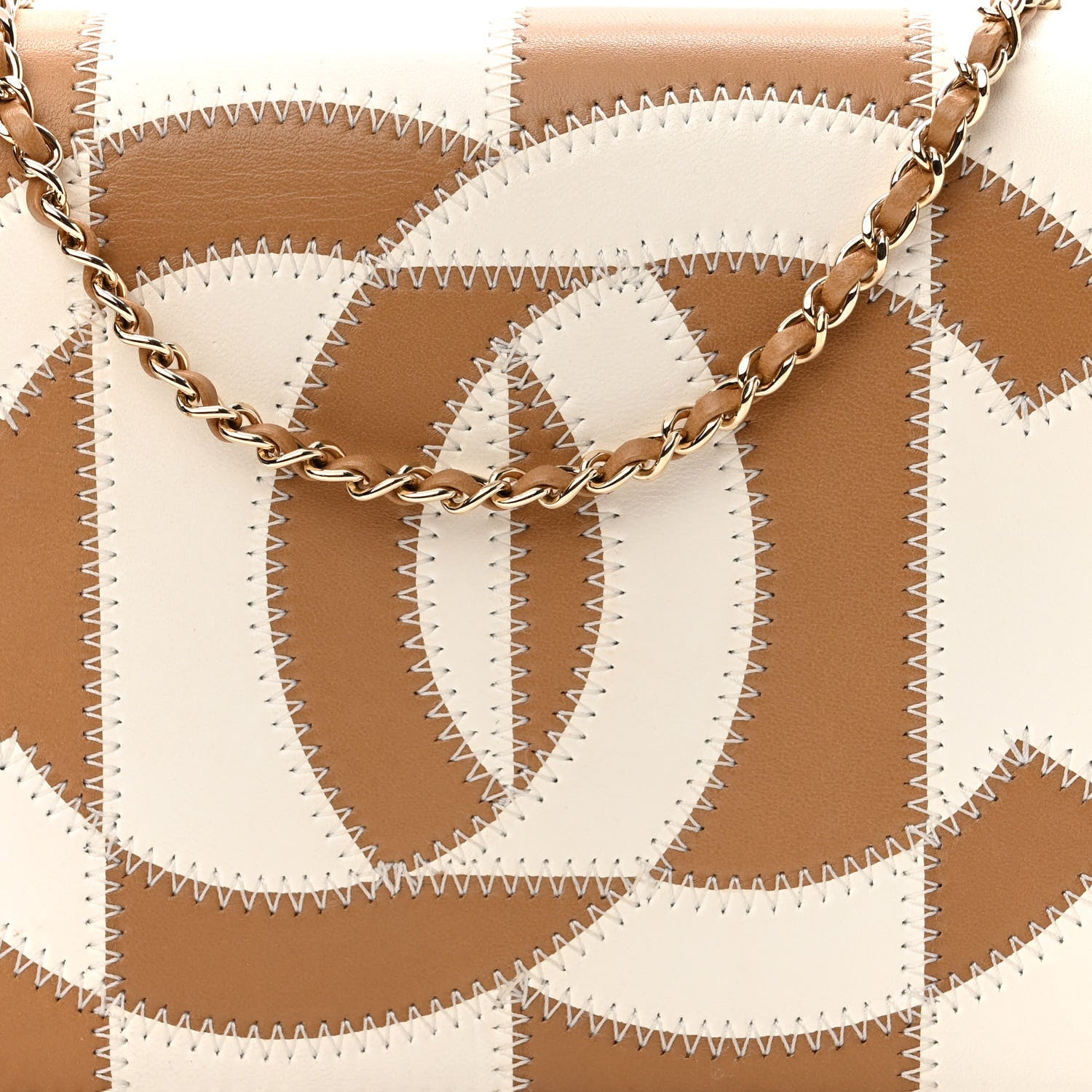Chanel Lambskin CC Stitch Wallet On Chain WOC Beige White 8 of 11
