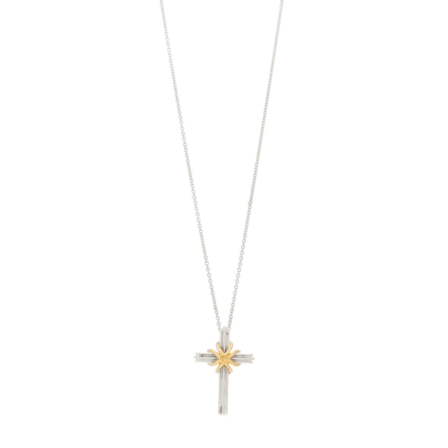 Sterling Silver 18K Yellow Gold Cross Pendant Necklace