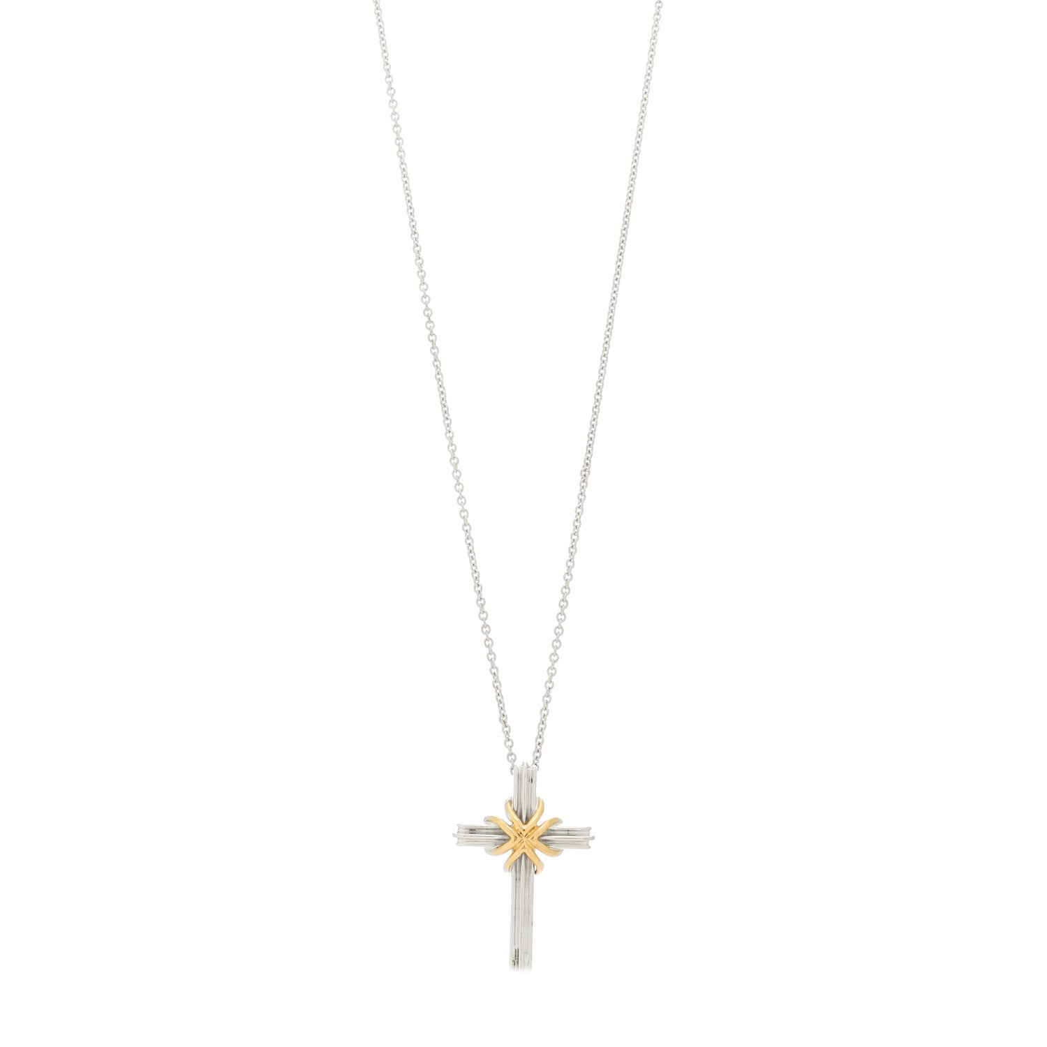 Tiffany Sterling Silver 18K Yellow Gold Cross Pendant Necklace 1 of 5