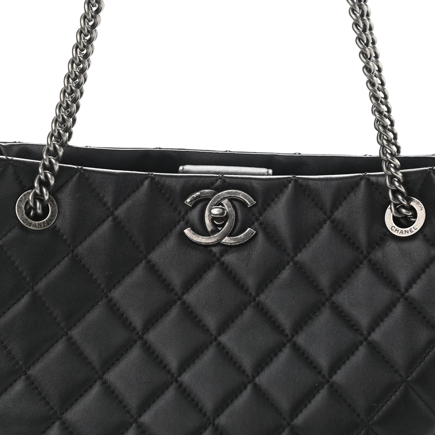 Lambskin Quilted Accordion Tote Black