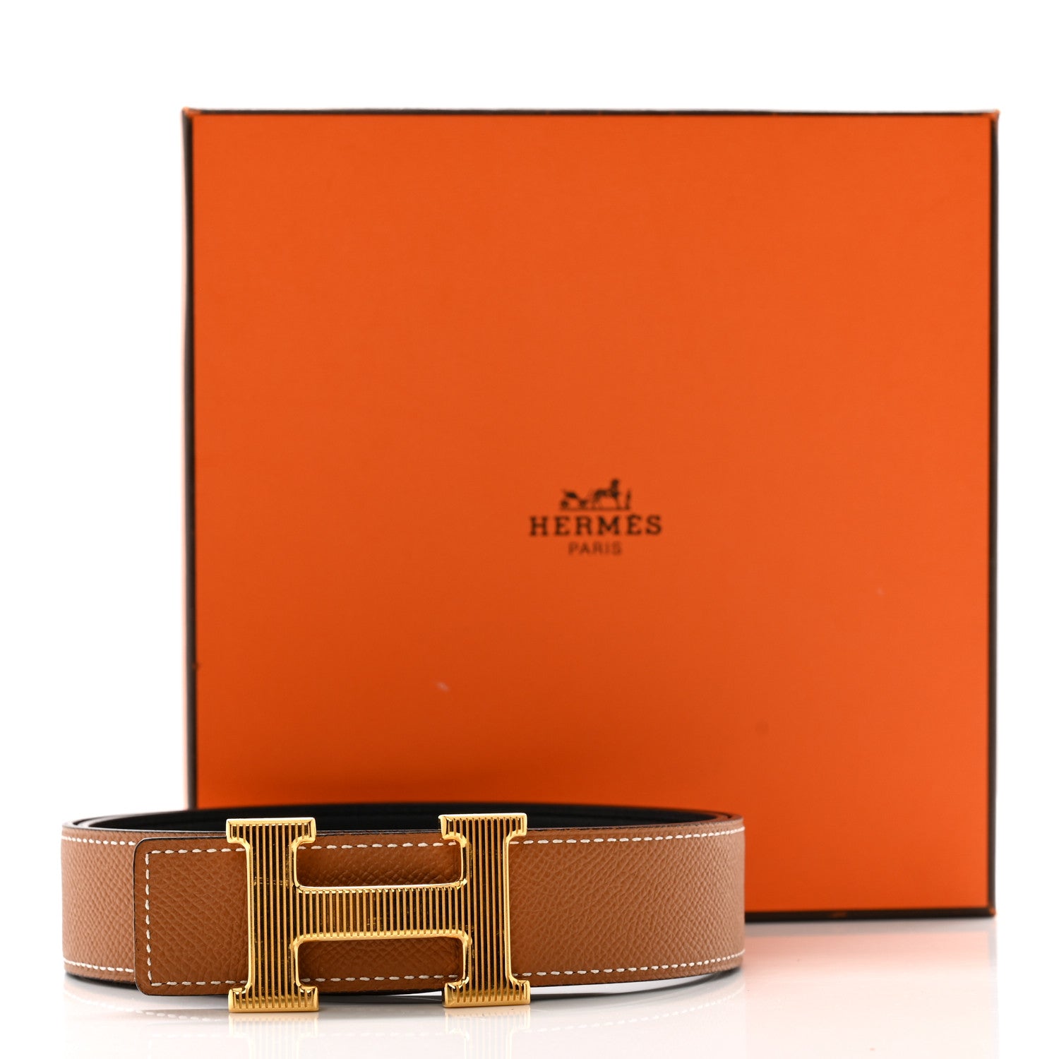 Hermes Epsom Swift 32mm Striee H Belt 80 32 Gold Black 8 of 8