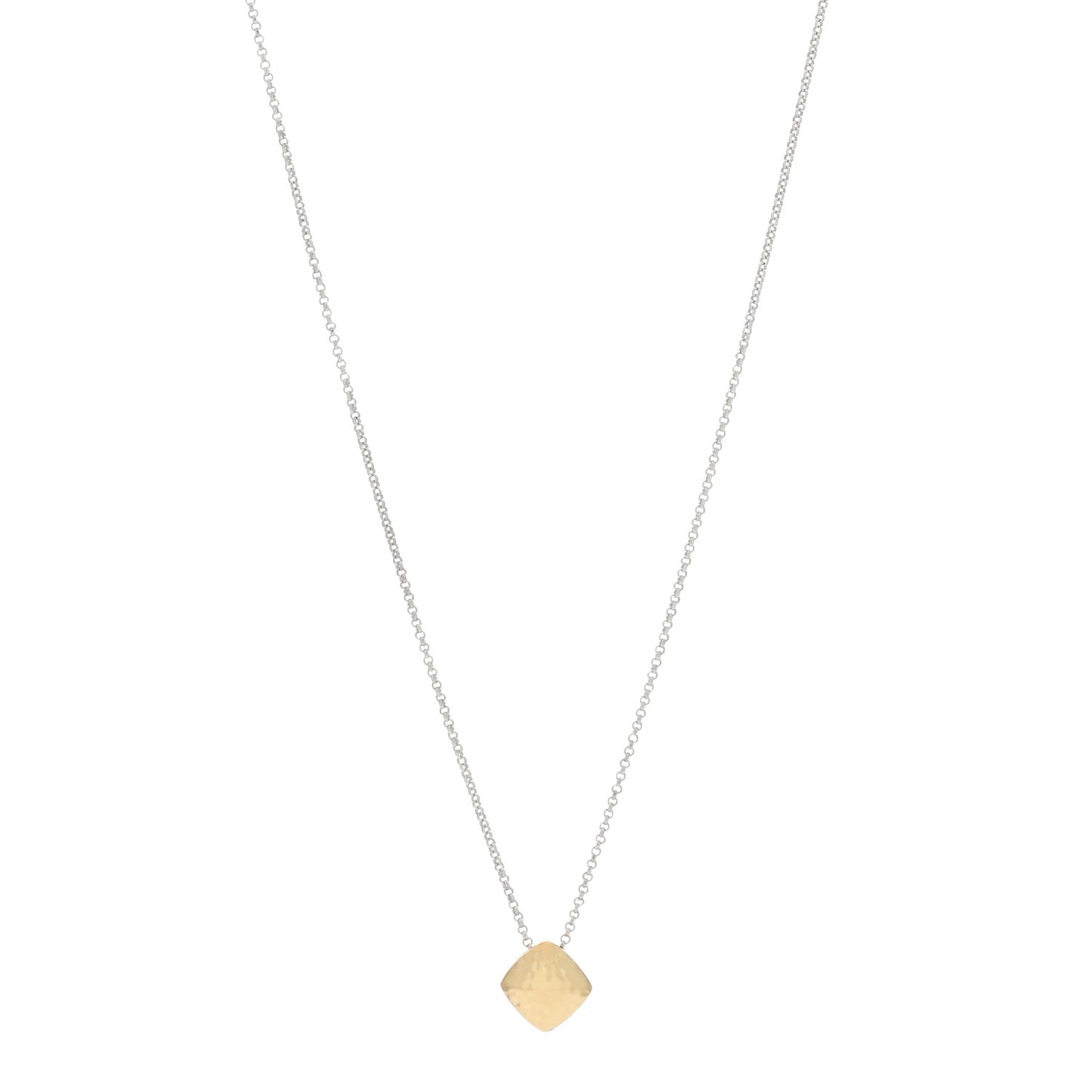 Sterling Silver 18K Yellow Gold Classic Chain Small Sugarloaf Hammered Pendant Necklace
