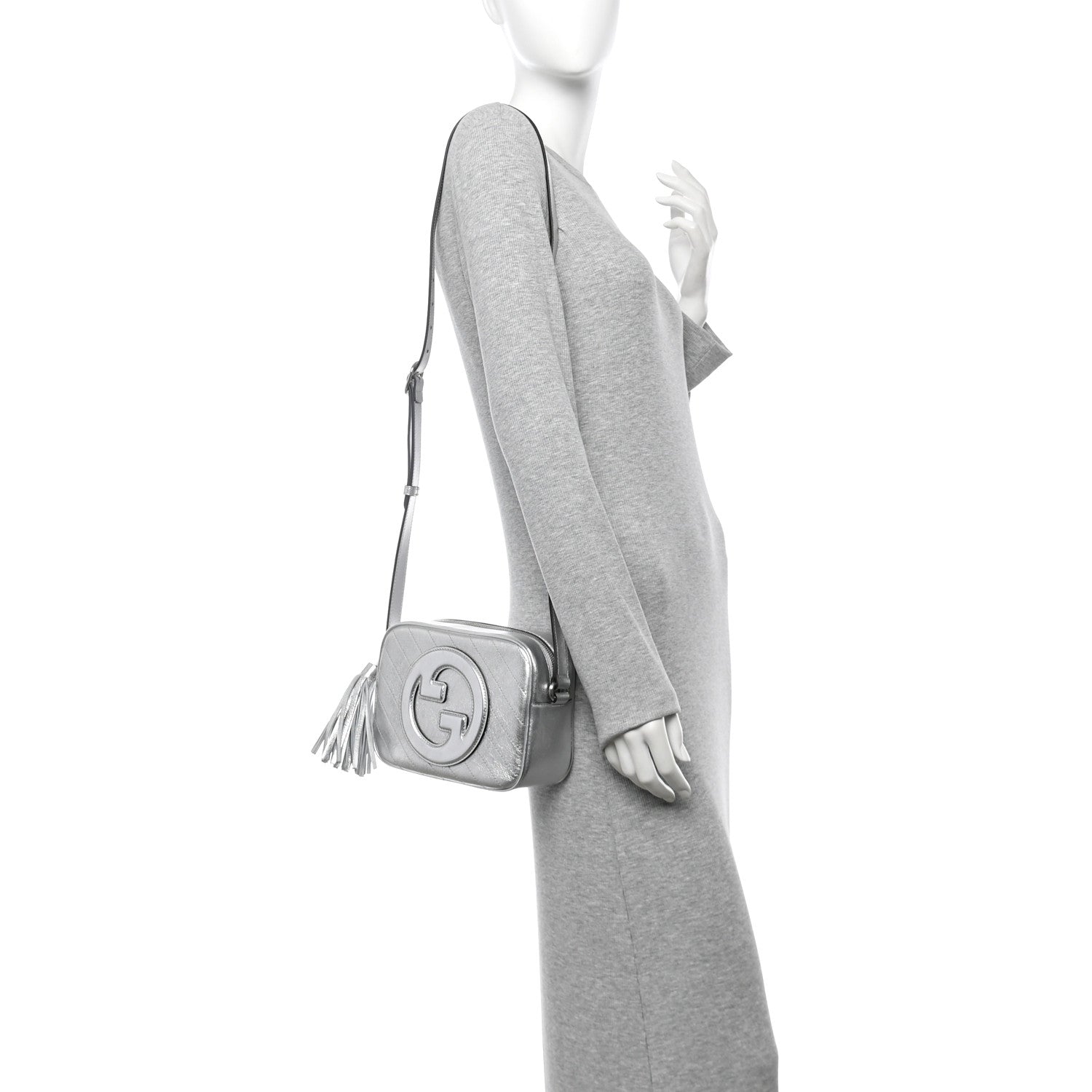 Gucci Metallic Sakai Be Green Calfskin Diagonal Stitched Small Blondie Shoulder Bag Silver 2 of 12