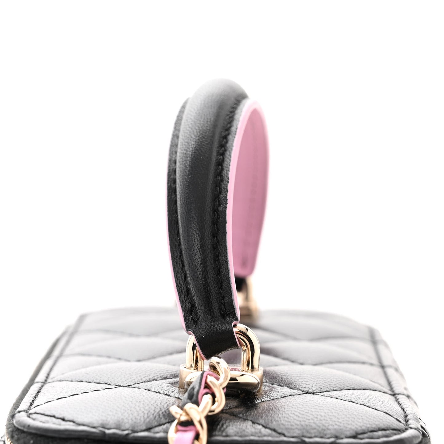 Lambskin Quilted Small Top Handle Vanity Case With Chain Black Lilac