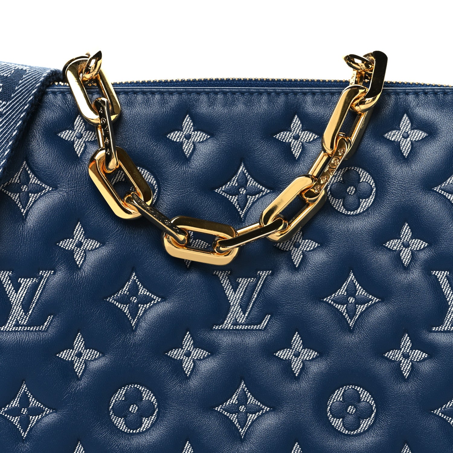 Louis Vuitton Lambskin Embossed Monogram Coussin PM Denim Blue 9 of 12