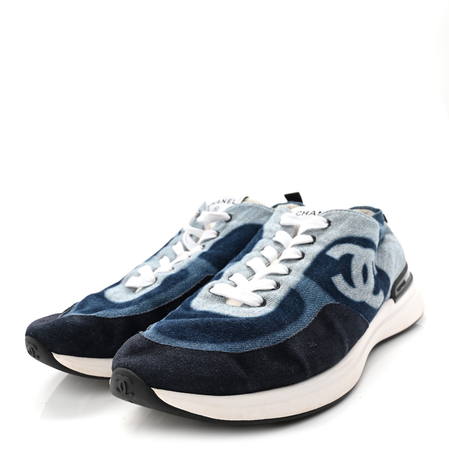 Chanel Denim Suede Calfskin Mens CC Sneakers 45 Dark Blue 3 of 8