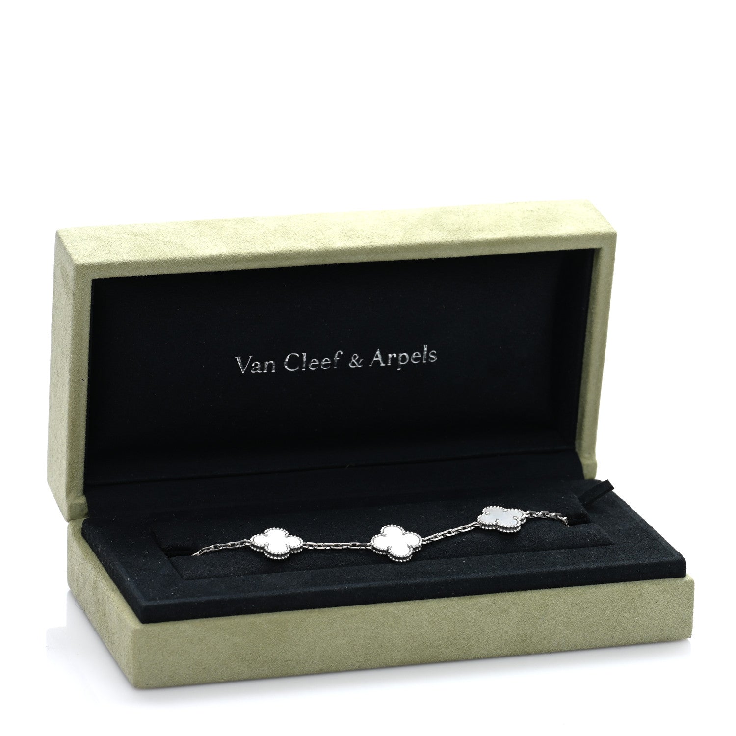 Van Cleef & Arpels 18K White Gold Mother of Pearl 5 Motifs Vintage Alhambra Bracelet 4 of 4