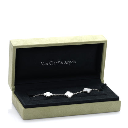 Van Cleef & Arpels 18K White Gold Mother of Pearl 5 Motifs Vintage Alhambra Bracelet 4 of 4