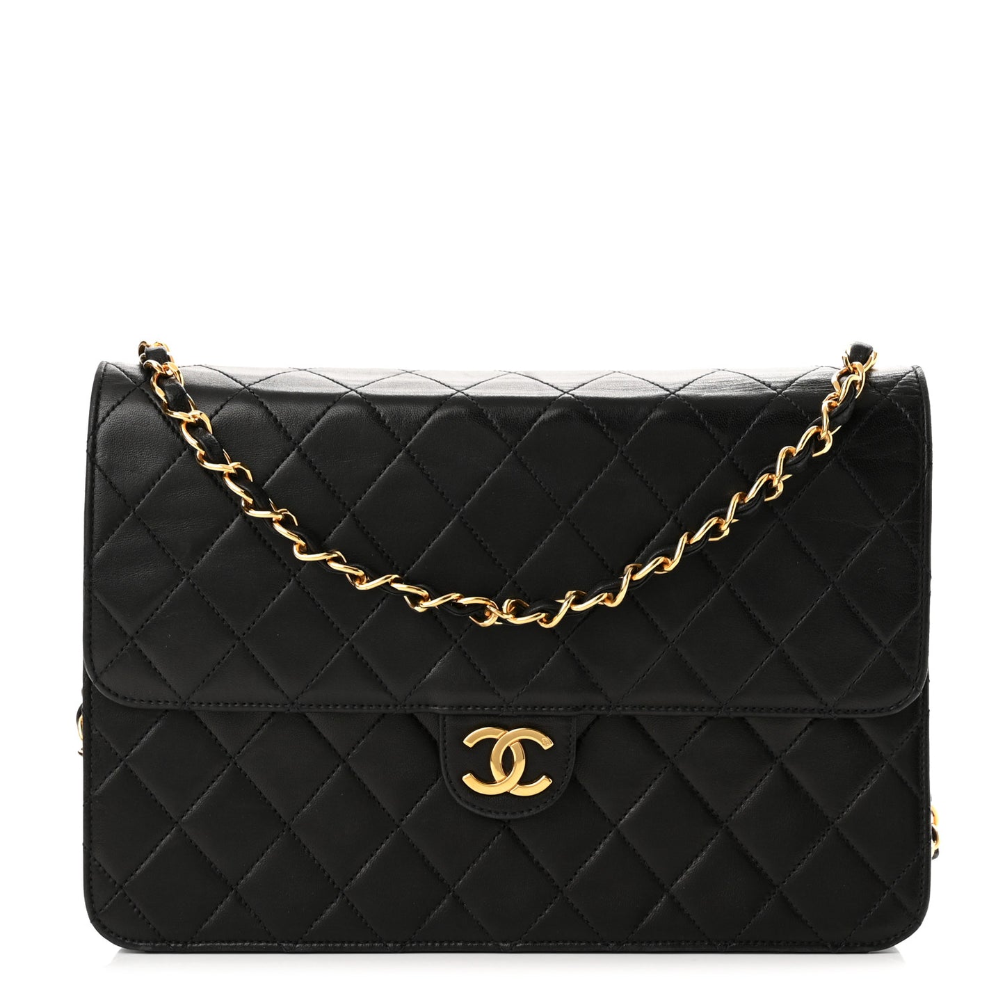 Lambskin Quilted Medium Single Flap Black
