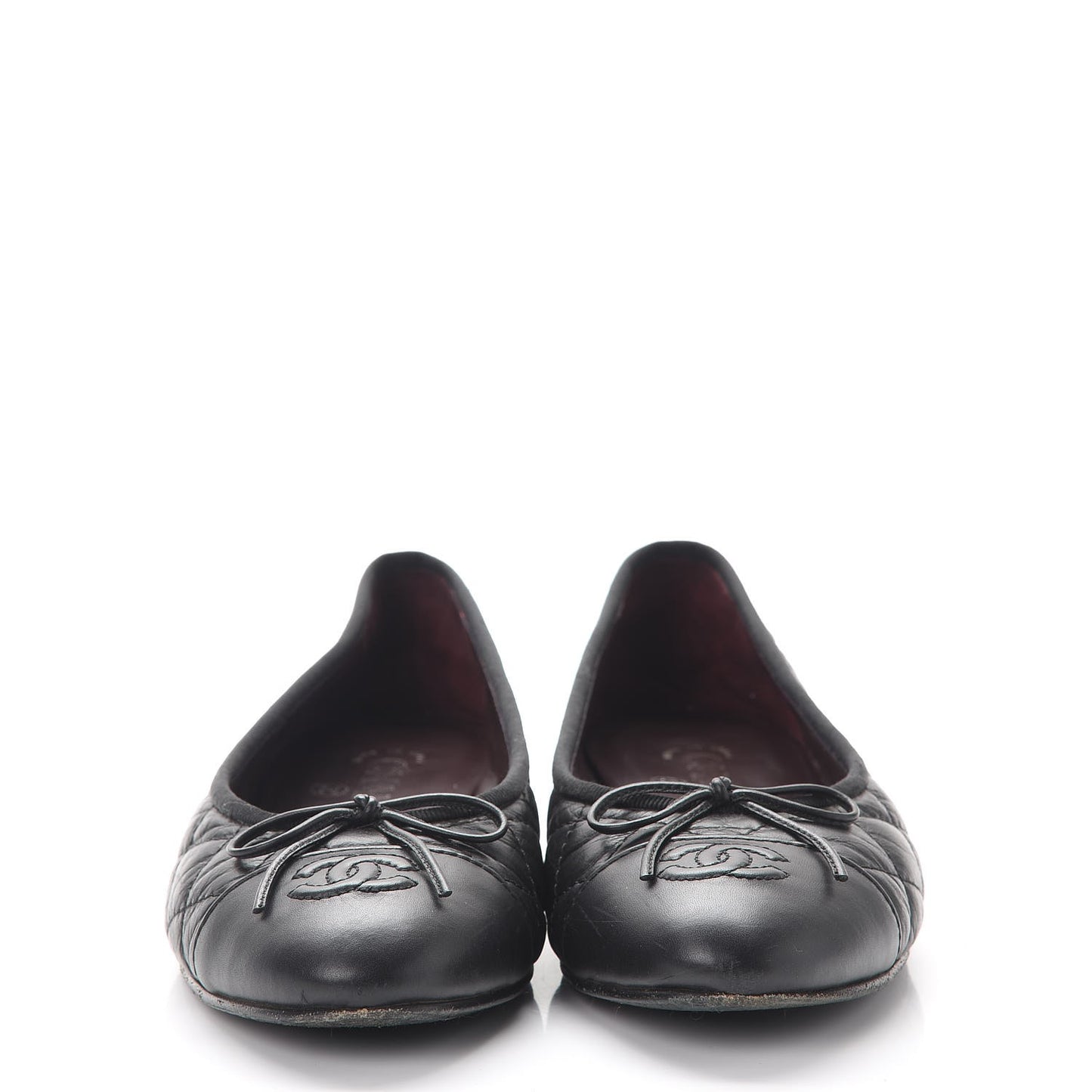 Aged Calfskin Quilted Cap Toe Ballerina Flats 38 Black