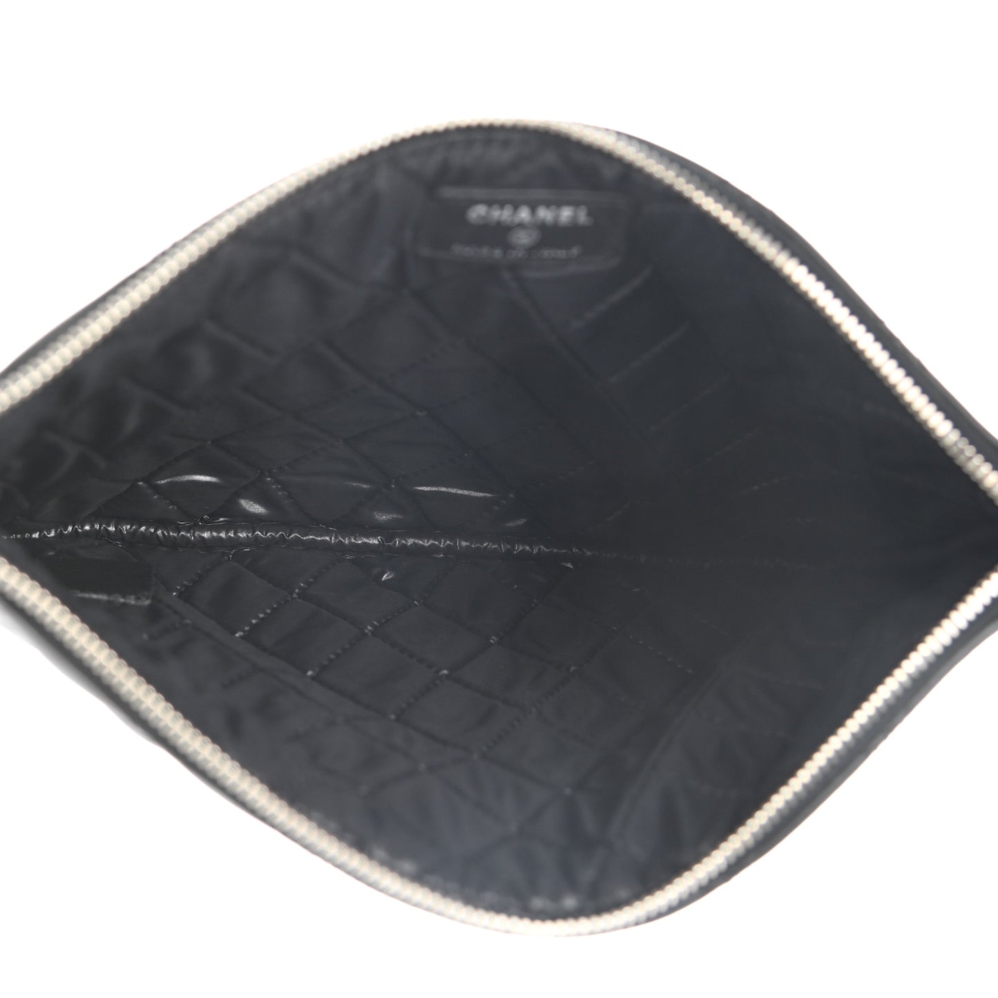 Lambskin Double Stitch Quilted Cosmetic Case Black