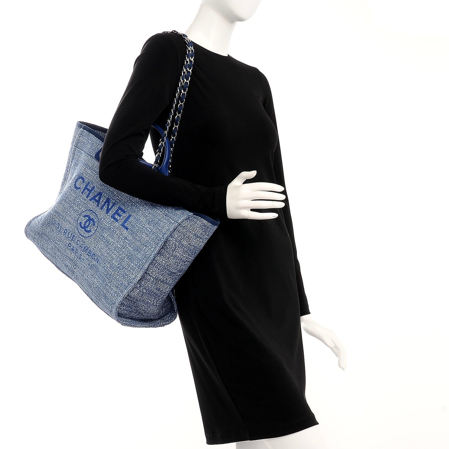 Woven Straw Raffia Large Deauville Tote Blue