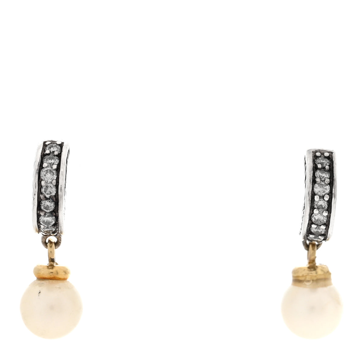Sterling Silver Diamond Pearl Pave Drop Earrings