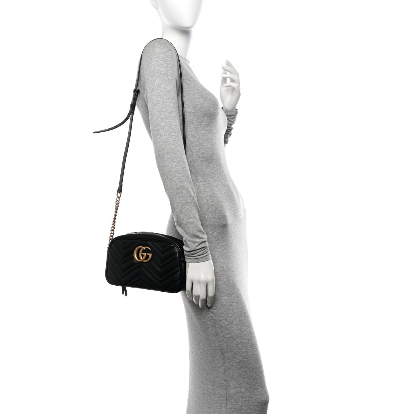 Calfskin Matelasse Small GG Marmont Chain Shoulder Bag Black