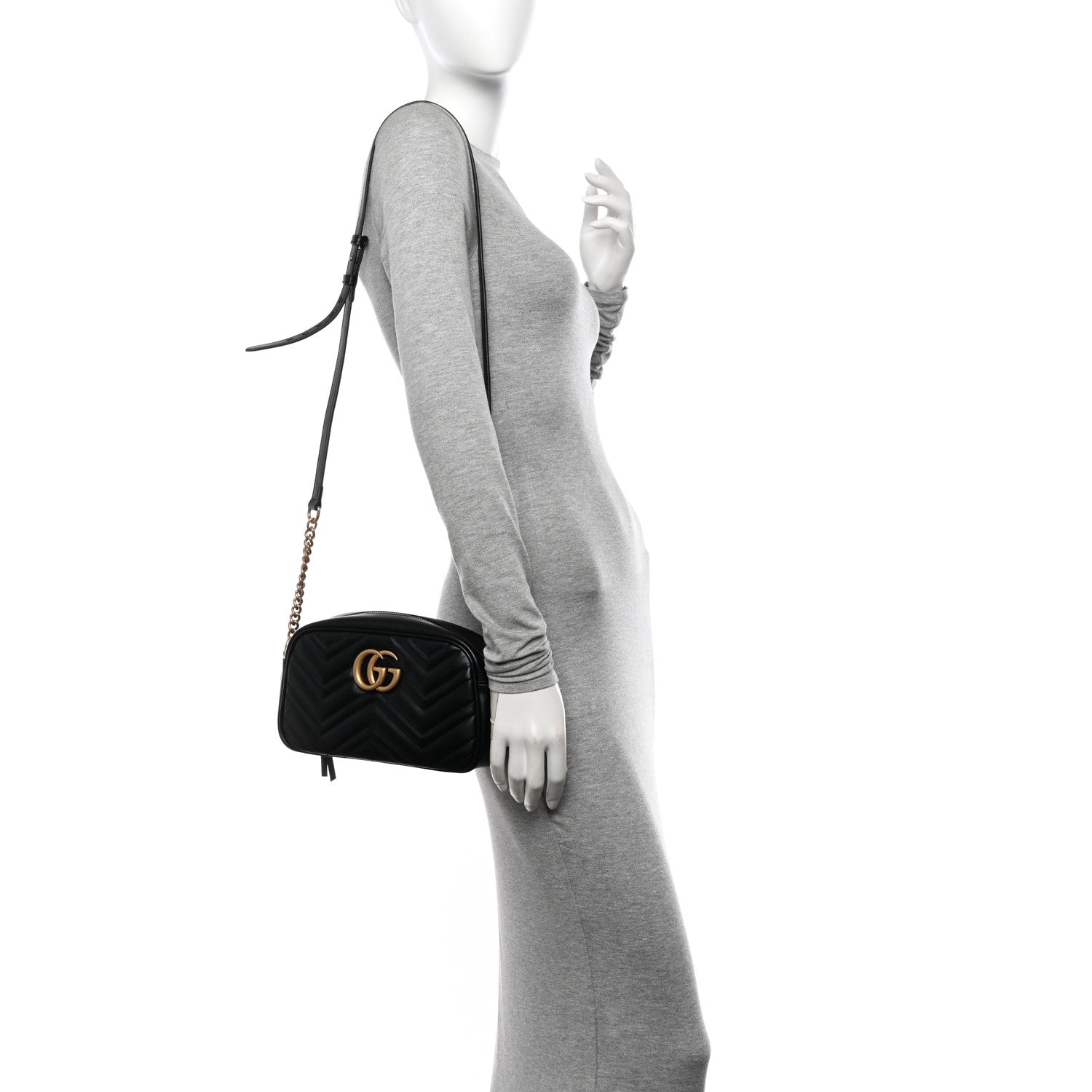 Gucci Calfskin Matelasse Small GG Marmont Chain Shoulder Bag Black 2 of 10