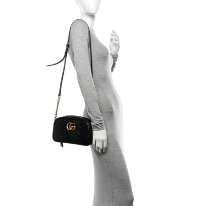 Gucci Calfskin Matelasse Small GG Marmont Chain Shoulder Bag Black 2 of 10