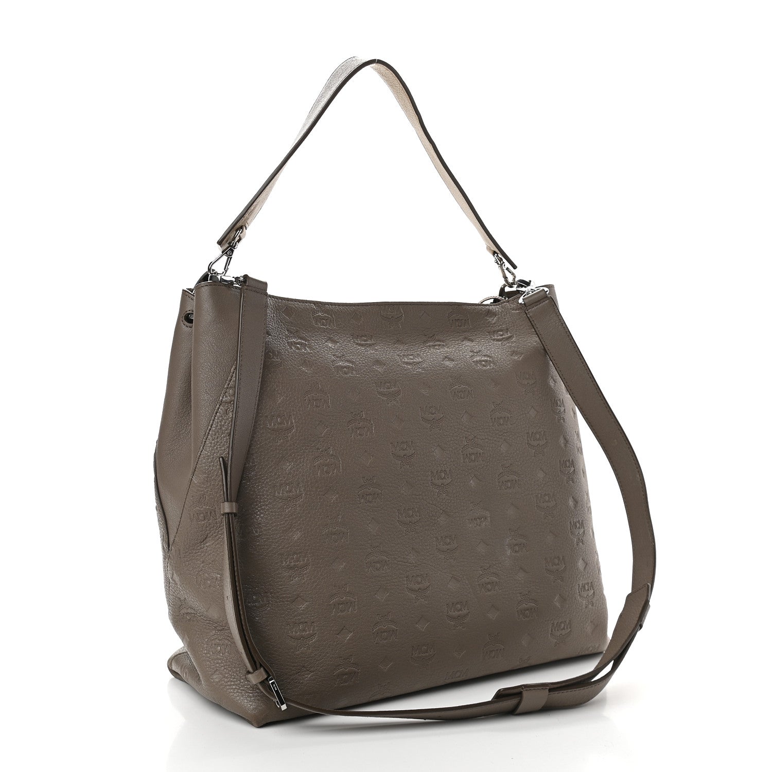 MCM Calfskin Ottomar Monogram Medium Klara Hobo Taupe 2 of 9