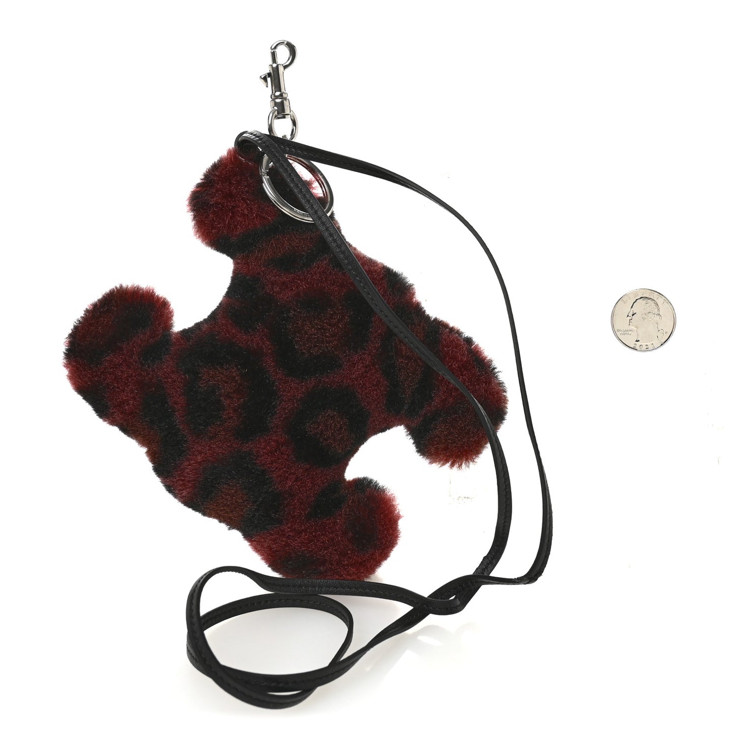 Fur Leopard Print Triomphe Bag Charm Burgundy