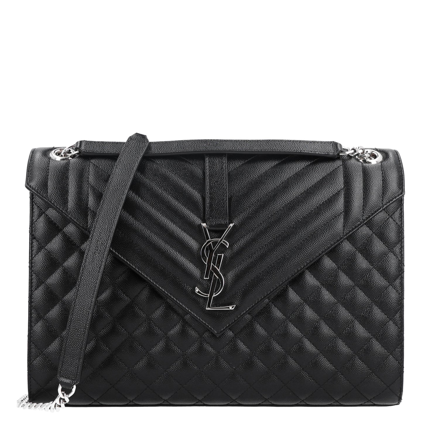 Grain De Poudre Textured Mixed Matelasse Large Triquilt Monogram Satchel Black