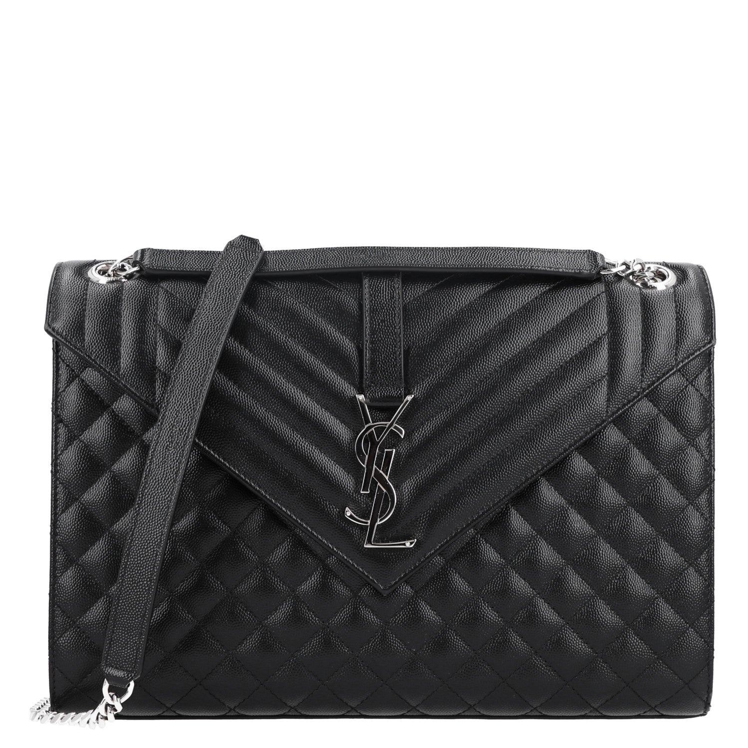 Saint Laurent Grain De Poudre Textured Mixed Matelasse Large Triquilt Monogram Satchel Black 1 of 11