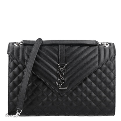 Saint Laurent Grain De Poudre Textured Mixed Matelasse Large Triquilt Monogram Satchel Black 1 of 11