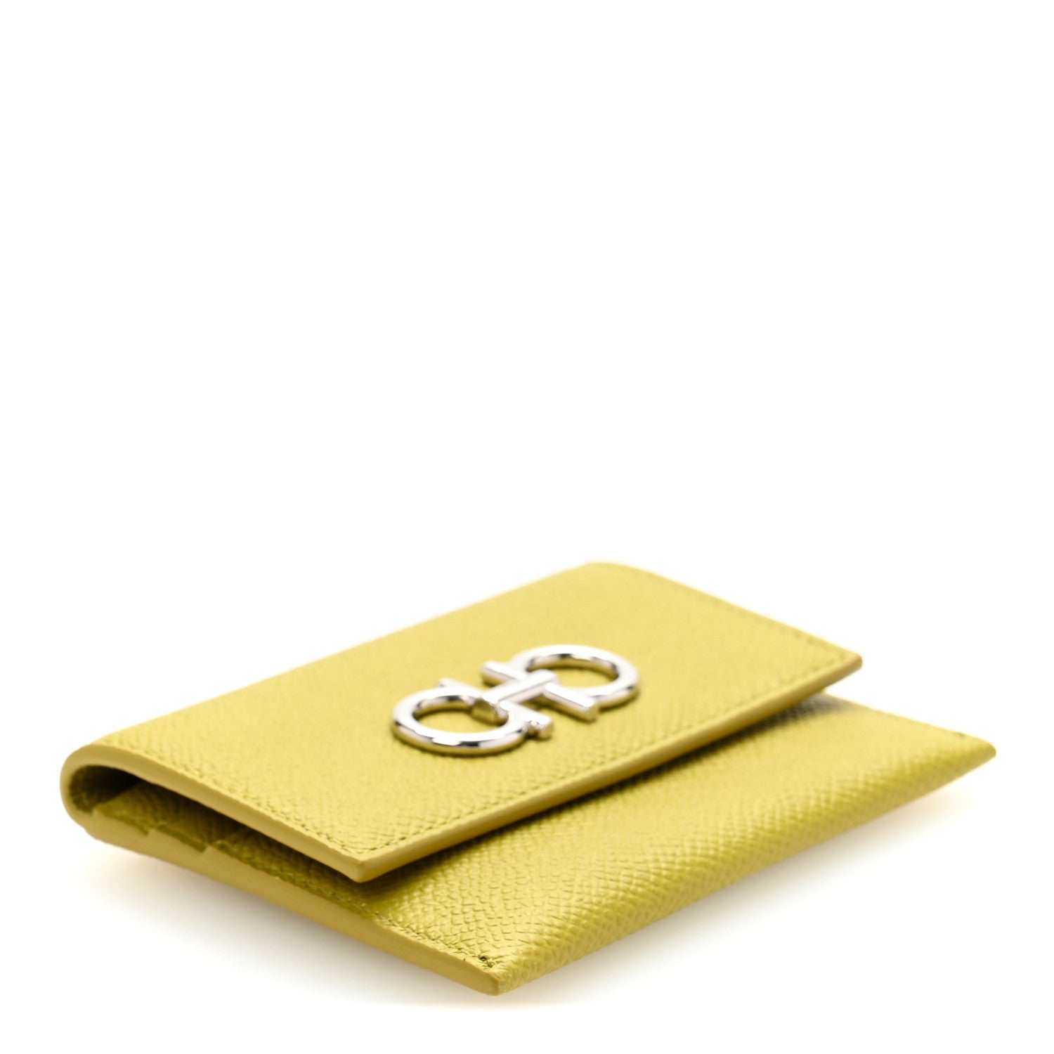 Salvatore Ferragamo Grained Calfskin Flap Card Holder Lemon Grass 4 of 8