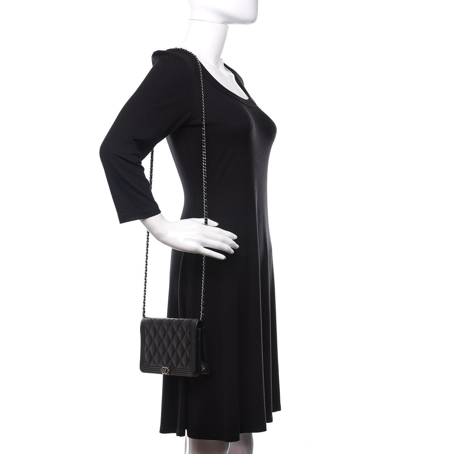 Caviar Quilted Boy Wallet On Chain WOC Black