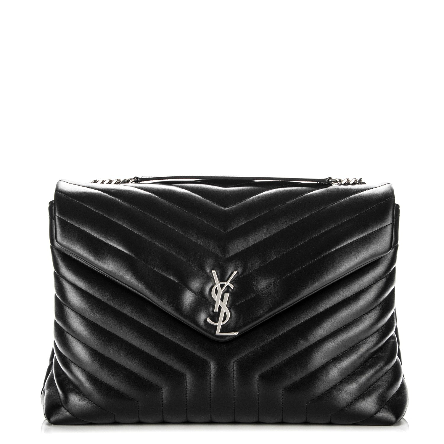Saint Laurent Calfskin Y Quilted Monogram Large Loulou Chain Satchel Black 1 of 8