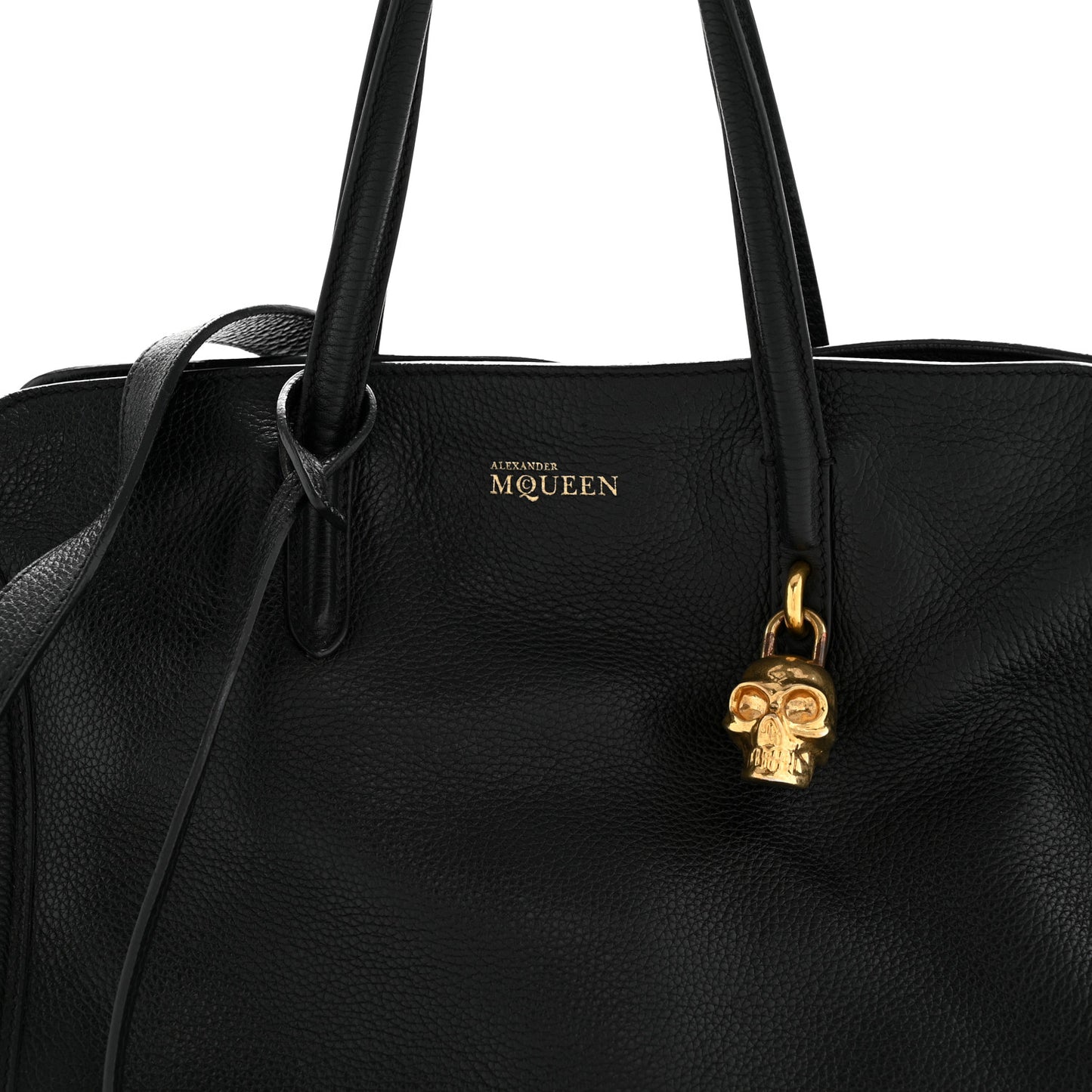 Pebbled Calfskin Small Skull Padlock Zip Around Tote Black