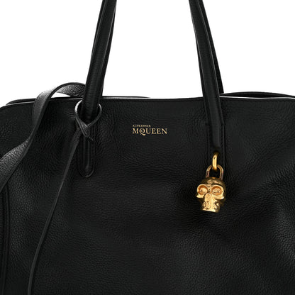 Alexander McQueen Pebbled Calfskin Small Skull Padlock Zip Around Tote Black 8 of 14
